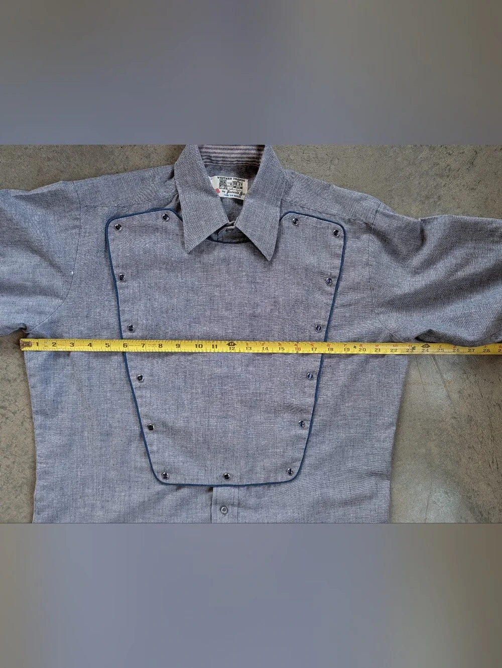 70s Vintage Calvary Bib Front Western Cowboy Shirt BLUE Pearl Snap Men's L 🐎USA